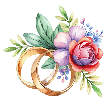 Wedding Rings with Flowers Illustration Graphic png
