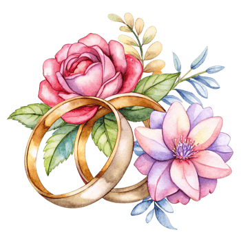 Wedding Rings with Flowers Illustration Design png