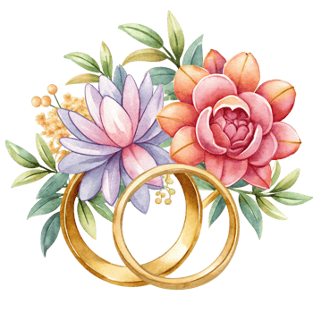 Wedding Rings with Flowers Illustration Image png