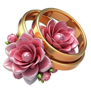 Wedding Rings with Flowers 3d Render png