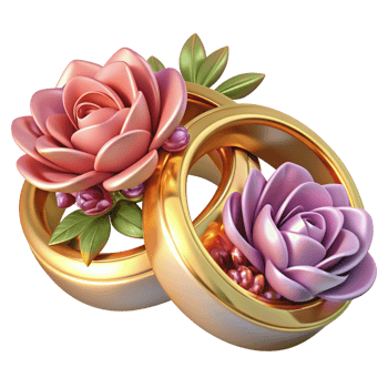 Wedding Rings with Flowers 3d Design png