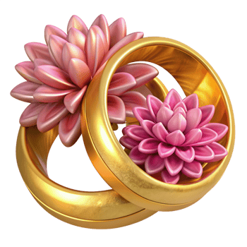 Wedding Rings with Flowers 3d Image png