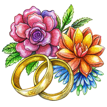 Wedding Rings with Flowers Hand Drawn Art png