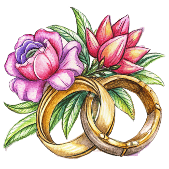 Wedding Rings with Flowers Hand Drawn Style png