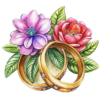 Wedding Rings with Flowers Hand Drawn Graphic png