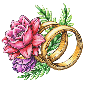 Wedding Rings with Flowers Hand Drawn Design png