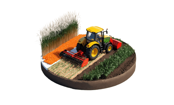 3D Round Isometric Harvest Farm with Tractor and Plantation I png