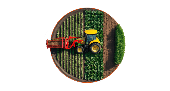 3D Round Isometric Harvest Farm with Tractor and Plantation I png