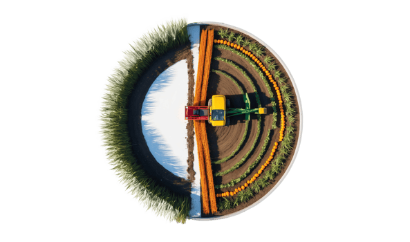 3D Round Isometric Harvest Farm with Tractor and Plantation I png