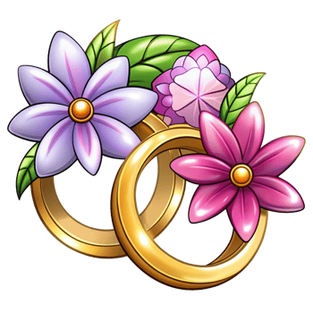 Wedding Rings with Flowers Cartoon png