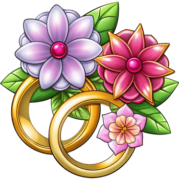 Wedding Rings with Flowers Cartoon Style png