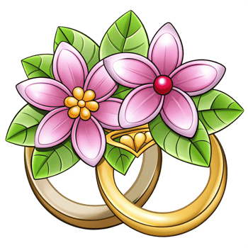 Wedding Rings with Flowers Cartoon Item png