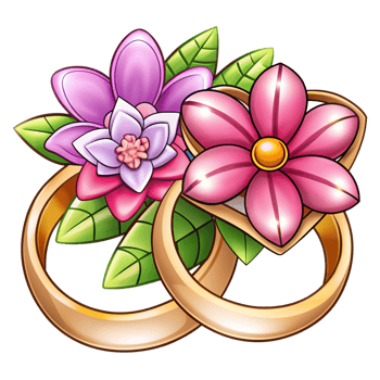 Wedding Rings with Flowers Cartoon Design png