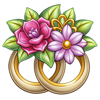 Wedding Rings with Flowers Cartoon Graphic png