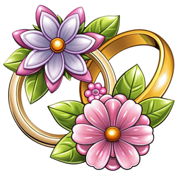 Wedding Rings with Flowers Cartoon Concept png