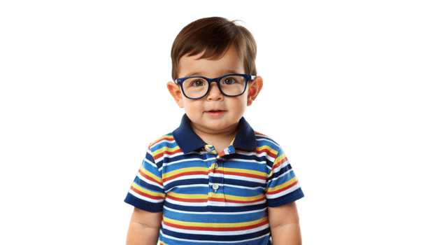 Young Boy Wearing Striped Shirt and Glasses Smiling png