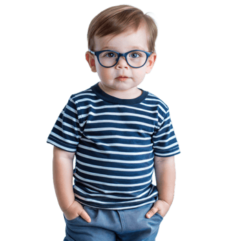 Toddler Boy Wearing Striped Shirt and Glasses png