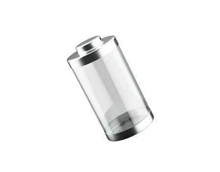 Glossy transparent battery charging glass empty battery with metal caps 3d illustration png