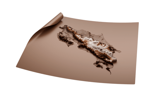 Map Of Costa Rica Old Style Brown On Unrolled Map Paper Sheet, 3d illustration png