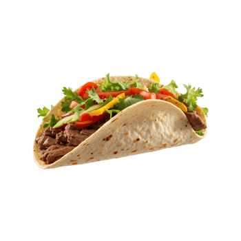 Authentic Taste Delicious Beef Taco with Vegetables Isolated on Transparent Background Mexican, food, cuisine, meal, spicy, ingredients, traditional, tasty, lunch, dinner png