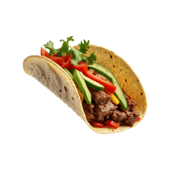 Spicy Sensation Delicious Beef Taco with Vegetables Isolated on Transparent Background Mexican, food, cuisine, meal, spicy, ingredients, traditional, tasty, lunch, dinner png