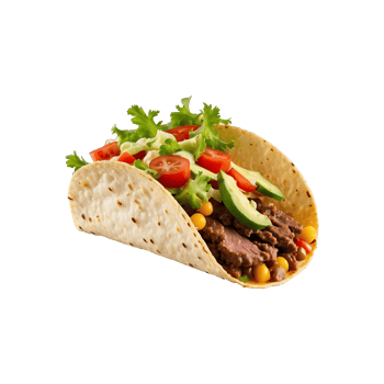 Flavor Fiesta Delicious Beef Taco with Vegetables Isolated on Transparent Background Mexican, food, cuisine, meal, spicy, ingredients, traditional, tasty, lunch, dinner png