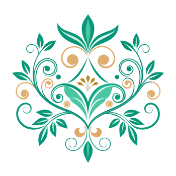 A symmetrical design featuring green and gold intricate floral patterns png