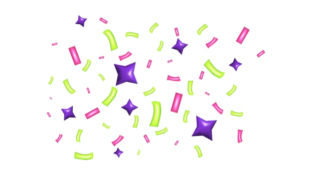 3d Confetti Firecracker Ribbon Paper Element Set. Bright colored figures fly in different directions. Poster design postcard banner web design. . vector