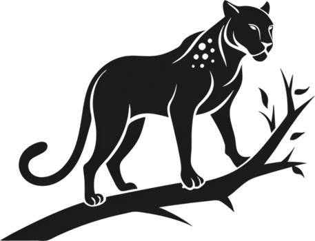Black jaguar stencil art, sleek, powerful feline silhouette. AI-generated. png