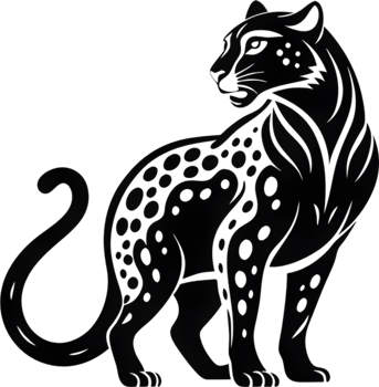 Black jaguar stencil art, sleek, powerful feline silhouette. AI-generated. png