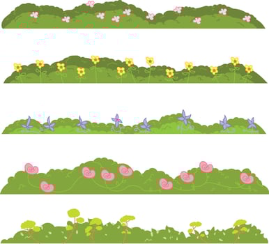 landscape with trees, flower. set illustration. vector