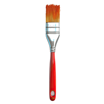 Detailed 3D rendering of a red paintbrush with yellow bristles png