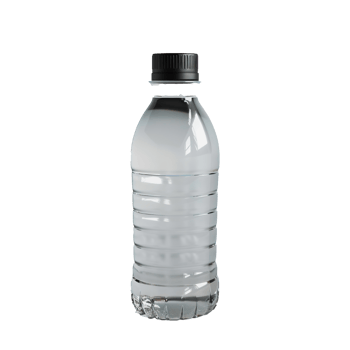 Clear plastic water bottle with black cap png