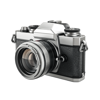 Vintage Film Camera with Leather Detailing and Chrome Accents png