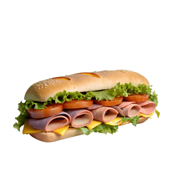 A delicious ham and cheese sandwich with fresh lettuce and tomato on a sesame seed bun, perfect for a tasty lunch or snack. png