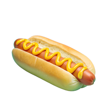 Delicious hot dog with mustard on a soft bun, ready to eat. Perfect for food, picnic, and snack-themed images. png