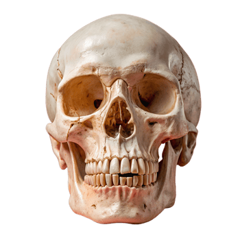 Human skull close-up on white background. Detailed anatomical structure, perfect for educational and medical use or Halloween themed design. png