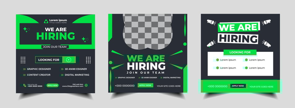 We are hiring job vacancy social media post banner design template with color. We are hiring job vacancy marketing web banner square flyer design. vector