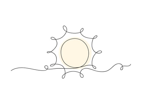 Sun shine continuous one line art isolated illustration. vector