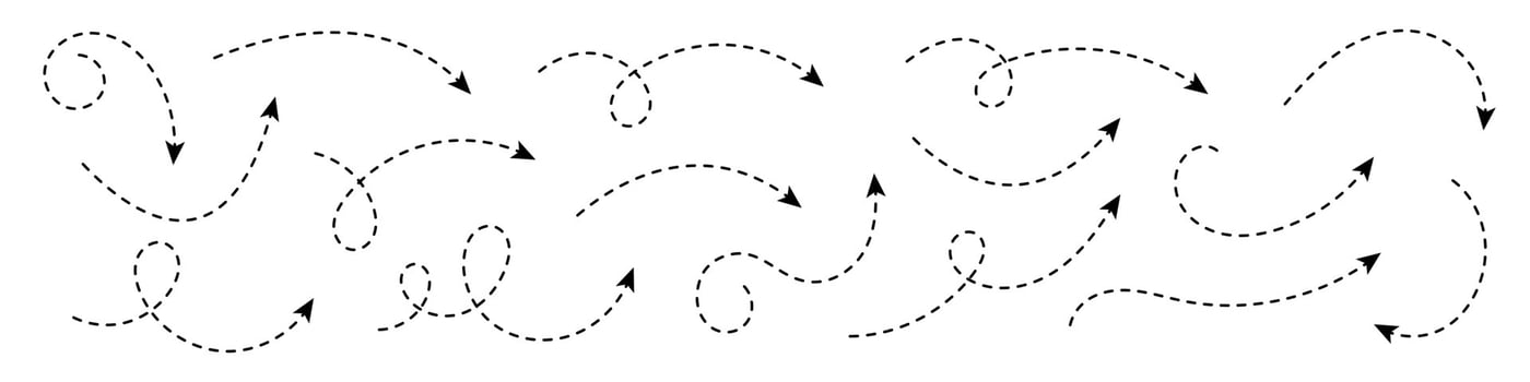 Curved dotted arrow. Zigzag arrow stripes design with dotted lines. vector