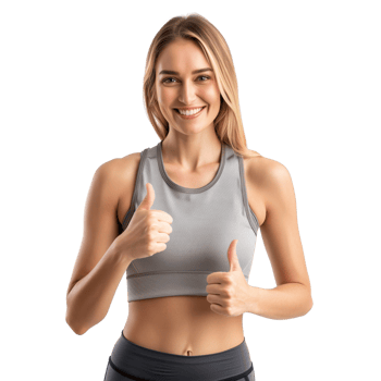 Cheerful woman in athletic wear showing a thumbs-up, isolated on a transparent background png