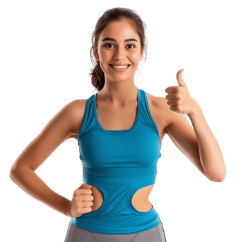 Cheerful woman in athletic wear showing a thumbs-up, isolated on a transparent background png