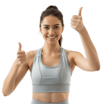Cheerful woman in athletic wear showing a thumbs-up, isolated on a transparent background png