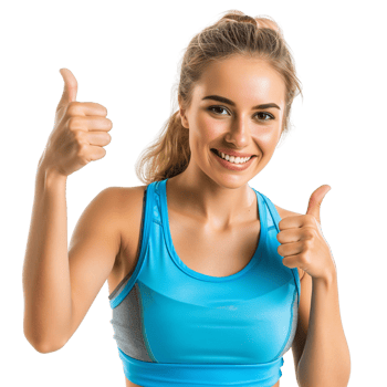 Cheerful woman in athletic wear showing a thumbs-up, isolated on a transparent background png