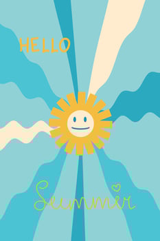 Simple summer sky vertical poster with sun. Perfect design template for banner, cover, label, sale. Hand drawn illustration. vector