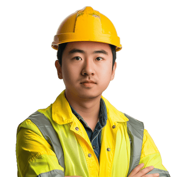 Handsome young Chinese construction engineer looking at camera, isolated on a transparent background png