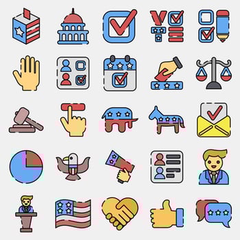 Icon set of usa election. USA general election elements. Icons in filled line style. Good for prints, posters, infographics, etc. vector