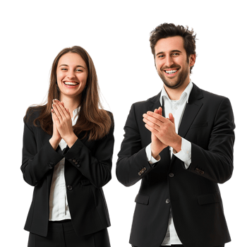 Happy business partners clapping hands, isolated on a transparent background png