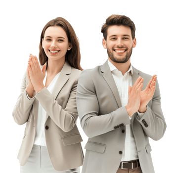 Happy business partners clapping hands, isolated on a transparent background png
