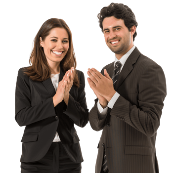 Happy business partners clapping hands, isolated on a transparent background png